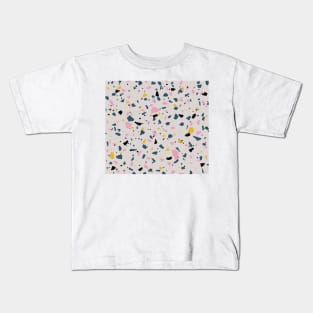 Terrazzo with grey, pink, yellow, and dark blue colours Kids T-Shirt